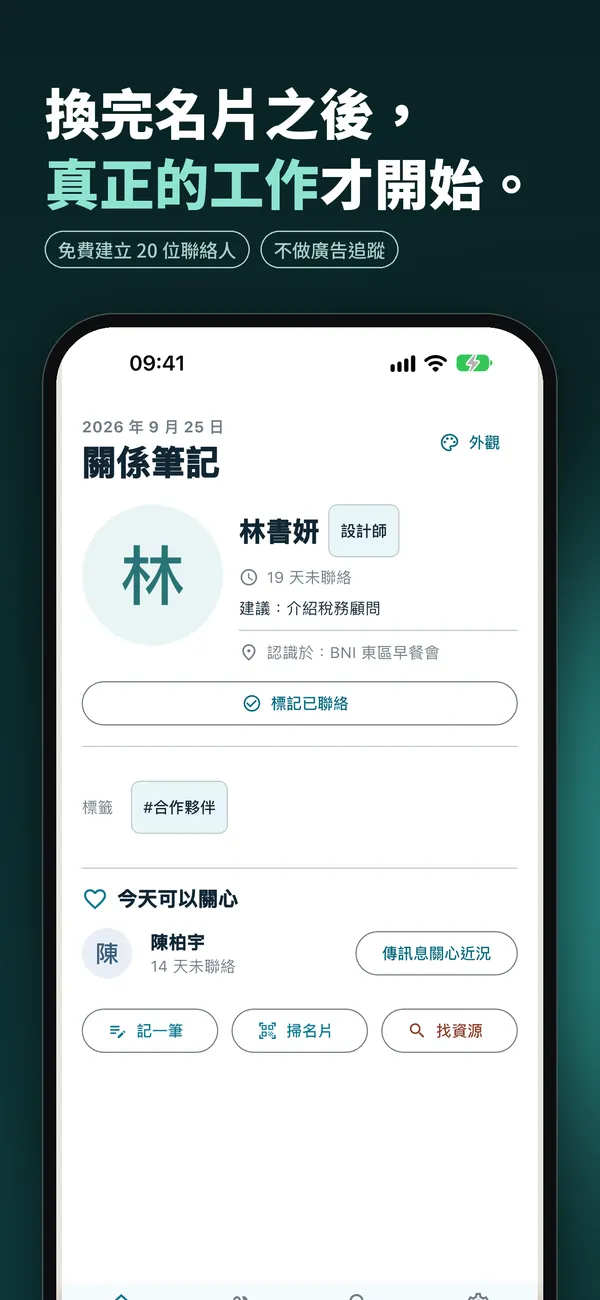 今天畫面：列出今天該關心的人與建議下一步